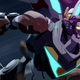 Voltron flying through an asteroid field.
